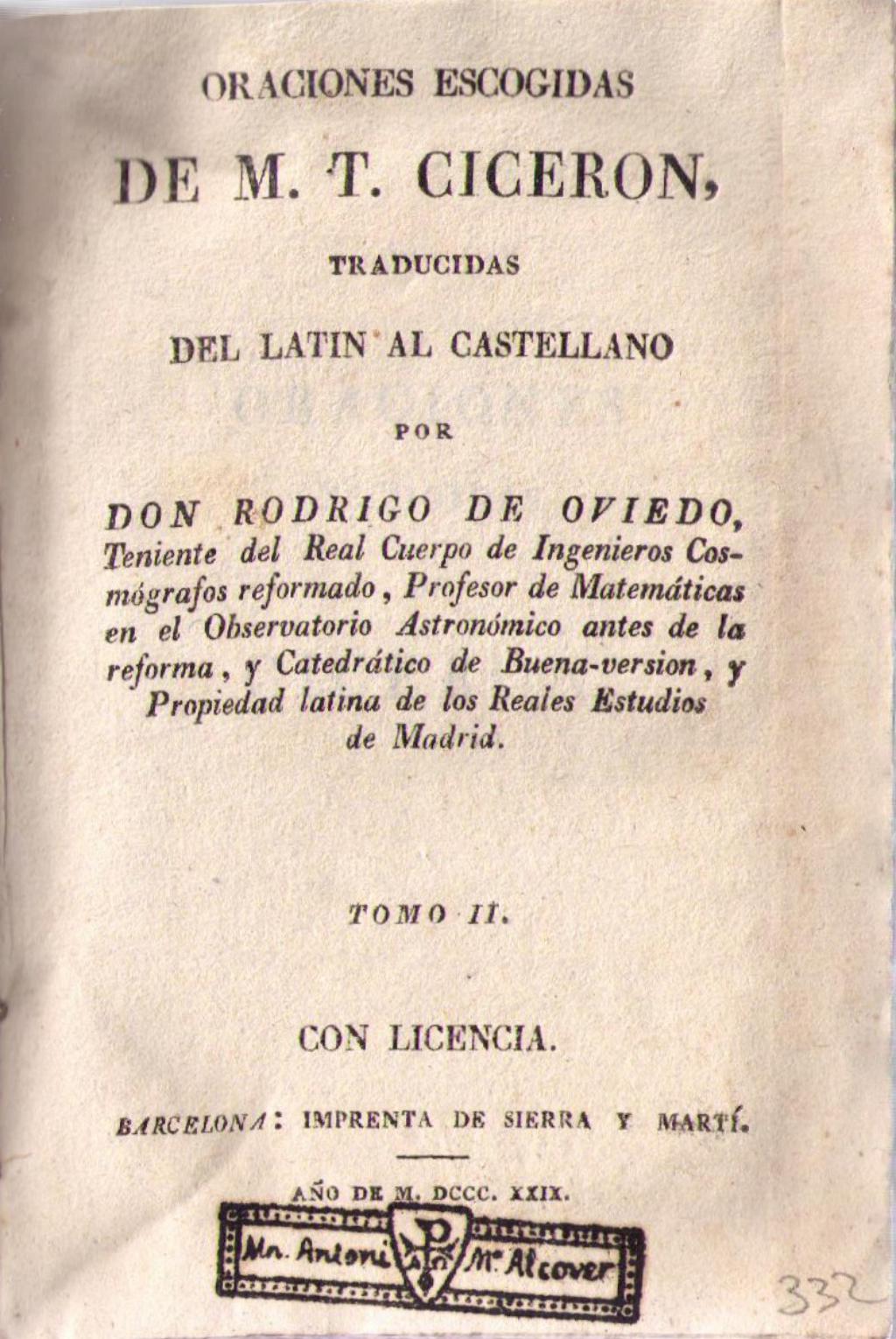 Coberta de Oraciones escogidas de M. T. Cicerón 